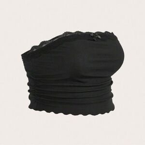 SHEIN Black Lace Trim Crop Top